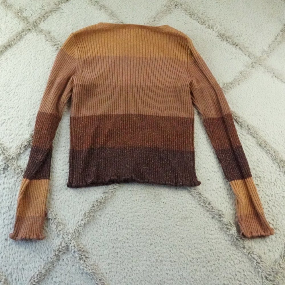 Striped Ribbed Knit Sweater - Brown Multi - Picture 12 of 13
